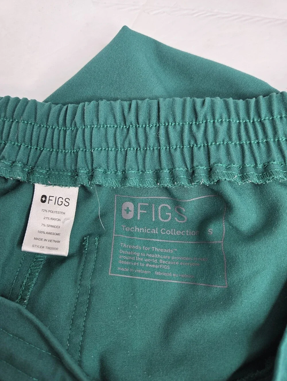 Figs Technical Collection Teal Green Drawstring Cargo Pants Size Small TW2000R